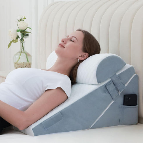 Ziiyllean 3Pcs Orthopedic Bed Wedge Pillow for Sleeping, Adjustable 9&12 Inch Memory Foam