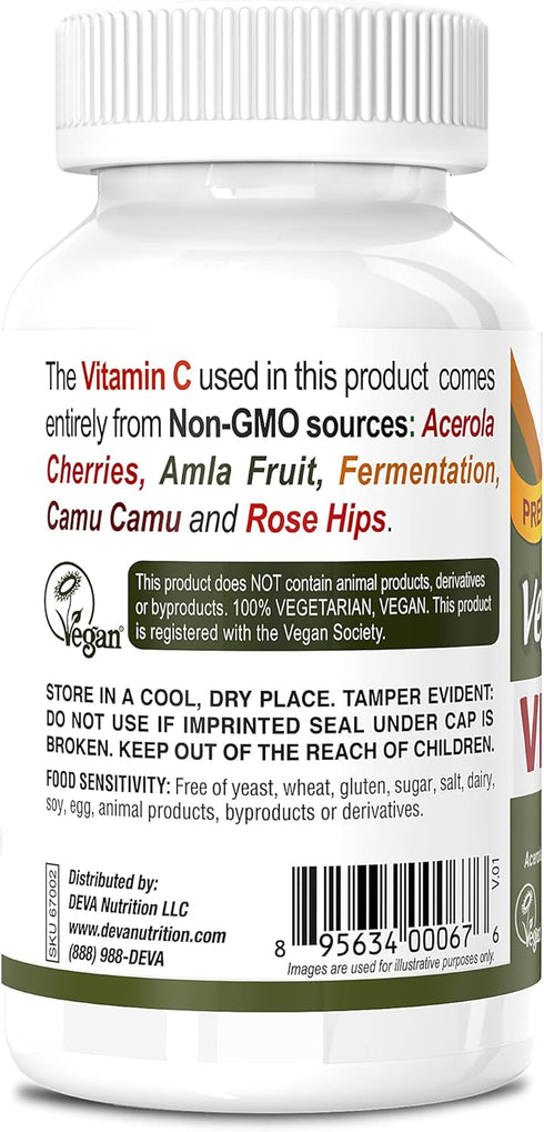 DEVA Vegan Vitamins, 90 Tablets - Vegan Food Based Premium Vitamin C, Multisource, Non-GMO