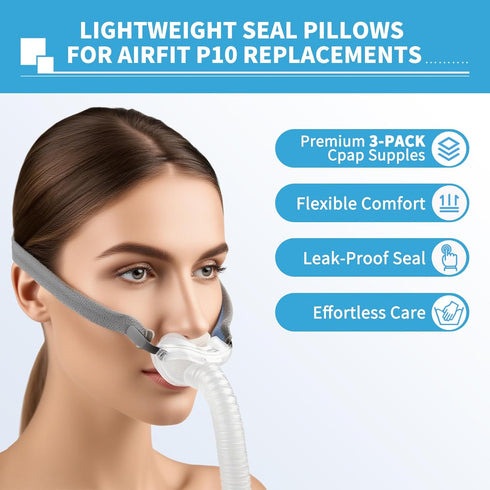 P10, 3 Packs Replacement Nasal Pillows for ResMed Airfit Ultra-Soft Silicone, Gentle Fit, Comfortable Seal, Replacement
