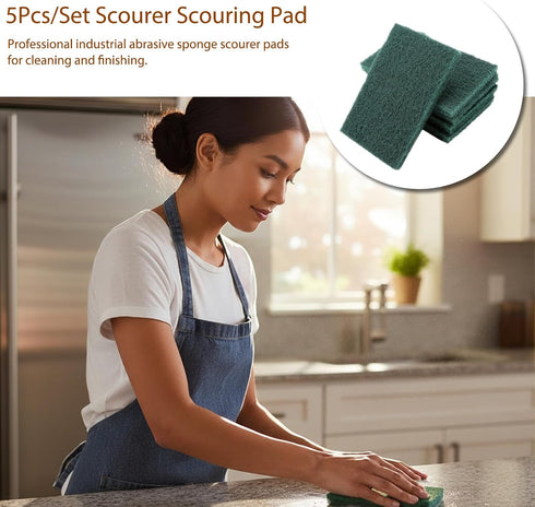 Jwthee 5Pcs/Set Scourer Scouring Pad, Heavy Duty Scour Pads Sponge Dish Scrubber Non-Scratch Reusable Household Scrub