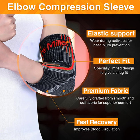Doc Miller Elbow Compression Sleeve for Tendonitis – Medical Support Arm Brace for Tennis Injuries & Bursitis Relief