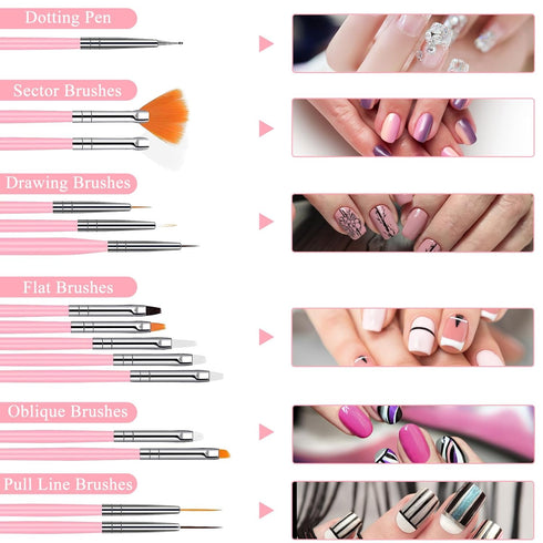 15pcs Nail Paint Brushes Set, Nail Art Brushes for Gel Polish with Rhinestone Picker, Detailing Brush Makeup Set