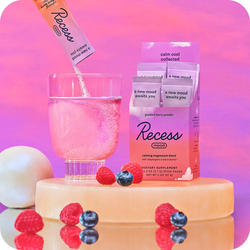 Recess Mood Powder, Calming Magnesium L-Threonate Blend with Passion Flower, Pack of 10 Electrolytes Supplement