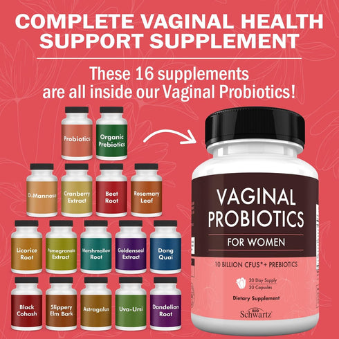 16in1 Vaginal Probiotics - 30 Capsules for Women, 10 Powerful Strains + Organic Prebiotics for Vaginal Health Support