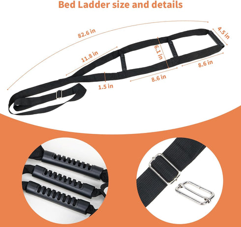 Munzong Bed Ladder Assist Black Pull Up - Sit Up Assist Device, Assistive Bedside Straps with Handle Strap, Portable