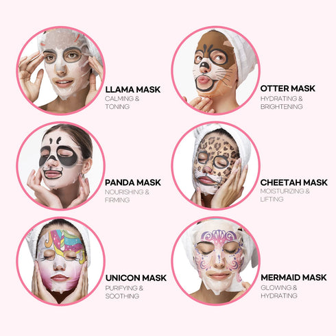 Epielle Character Sheet Masks | 12-Pack Animal Spa Masks for All Skin Types, Ideal for Spa Gifts