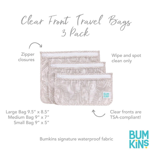 Bumkins Travel Bag, Clear-Sided Toiletry Pouch, TSA Approved, Quart Size, Set of 3 Sizes, Desert Boho