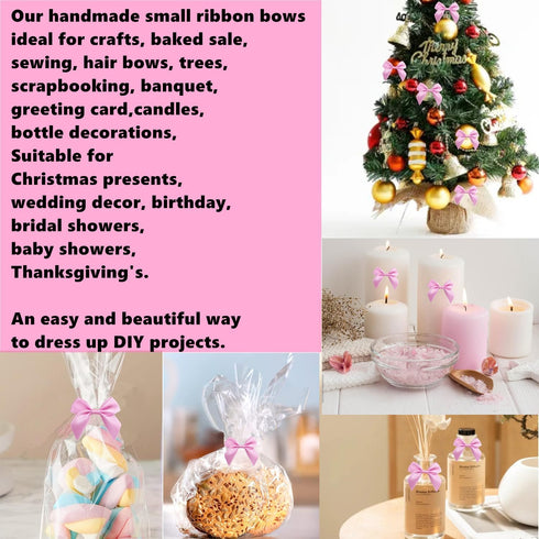 30 Pack Mini Satin Ribbon Bows with Glue Point, Fabric Ribbon Gift Bow for DIY Crafts (Pink)