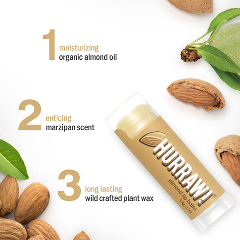 Hurraw! Almond Lip Balm, 2 Pack - Organic, Certified Vegan, Cruelty-Free, Non-GMO, 100% Natural Ingredients