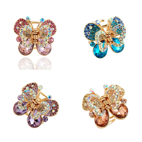 Ruihfas Fashion 4Pcs Rare Crystal Rhinestone Butterfly Bangs Clip Bow Hair Claw Gripper for Women