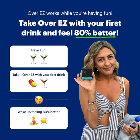 OVER EZ Pre-Drink Supplement - Party Recovery & Prevention Pills (12 Capsules) with Milk Thistle, Amino Acids, Vitamin