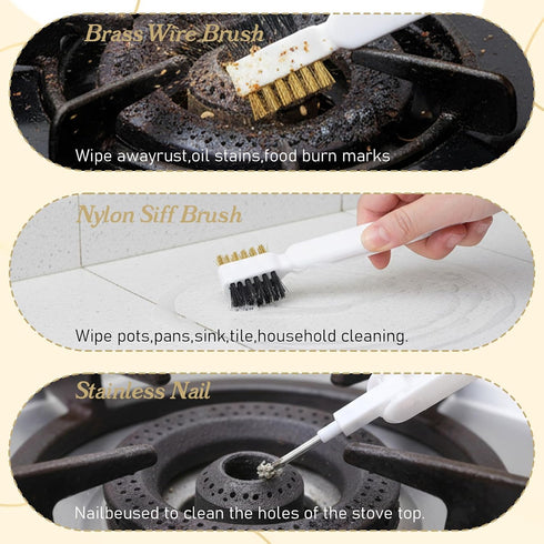 HJZHII 2Pcs 4 1 Kitchen Cleaning Scrub Brush, in Deep Gas Stove Brass Wire Brush with Stiff Bristles and Cooktop