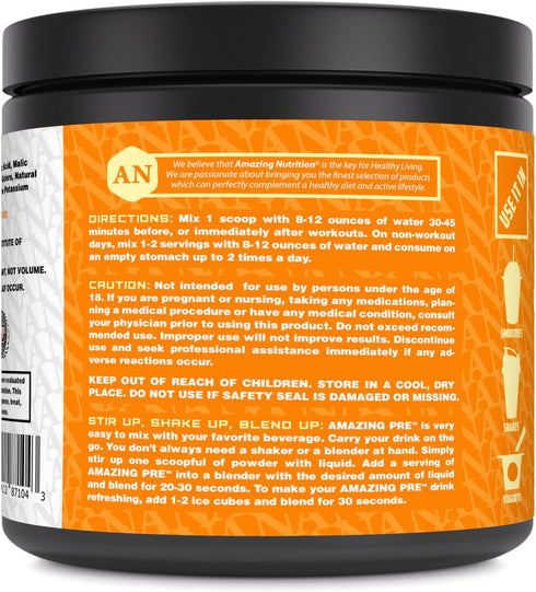 Amazing Nutrition Amazing PRE | Ultimate Pre-Workout Supplement, 30 Servings, 2.5 Grams BCAA Per Serving