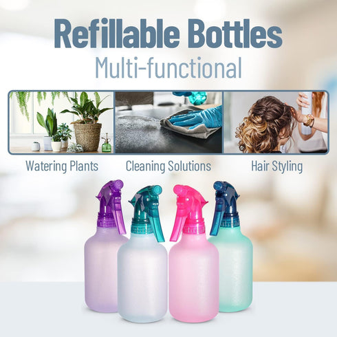 Refillable Stream and Spray Colored Squirt Bottles, 12oz Refillable Mister Bottle for Cleaning, Gardening, Grooming (3