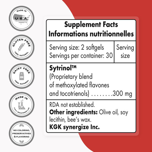 Supersmart Sytrinol Supplement - 300mg per Day, High Absorption, Gluten Free, 60 Softgels