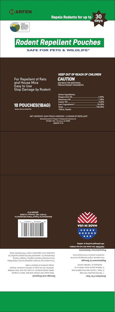 Peppermint Oil Rodent Repellent Pouches, All Natural, Plant Powered, Keep Mice Out, 10 Pouches for