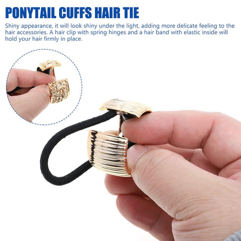Lurrose Gold Ponytail Cuff, High Ponytail Holder Hair Ties, 6 Pcs Punk Gothic Elastic Hair Rope