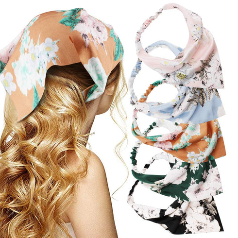 TOBATOBA Beautiful Floral Chiffon Headbands, 5 Pcs Boho Elastic Thin Fashion Headbands for Women