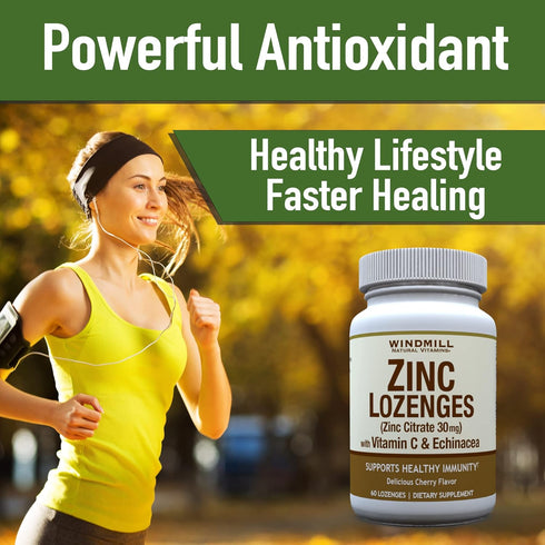 Windmill Health Products Zinc Lozenges, Immune Booster with Echinacea & Vitamin C, 60 Count