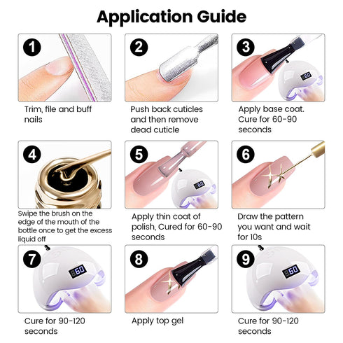 RARJSM Metallic Gel Liner Nail Art Set | Silver Bronze Gold 2pcs Mirror Chrome Gel Polish