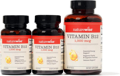 NatureWise Vitamin B12 1000 mcg - 60 Softgels for Energy Levels, Mental Clarity, Nervous System Health, Gluten-Free,
