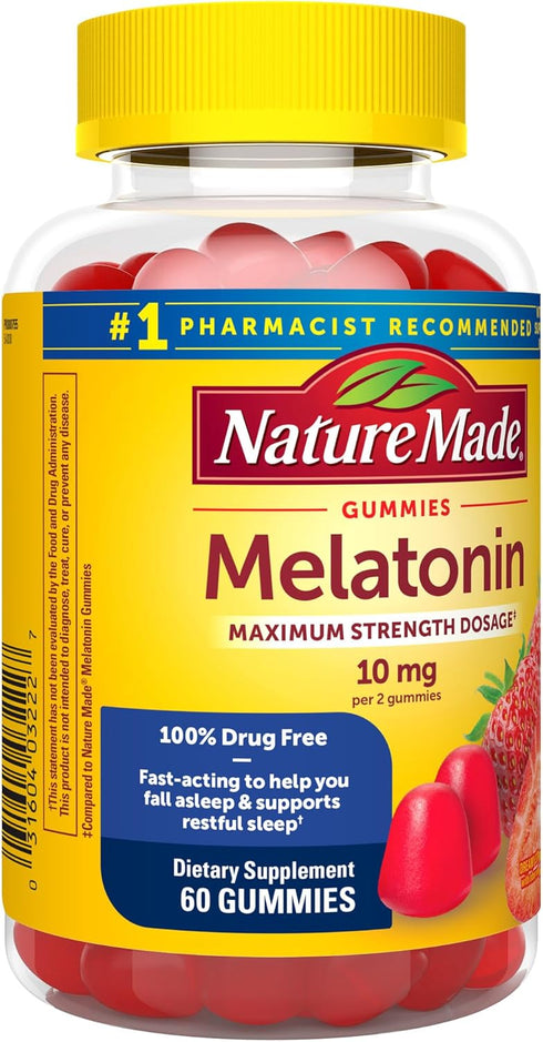 Nature Made Melatonin 10mg Gummies, Maximum Strength Sleep Aid for Adults, 60 Count, 30 Day Supply