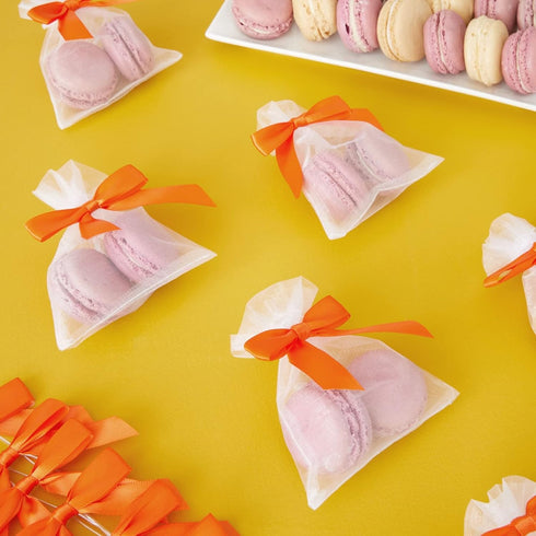 Bright Creations 100 Pack Orange Twist Tie Bows for Treat Bags - 3" Small Satin Ribbons for Craft Decoration and Gift