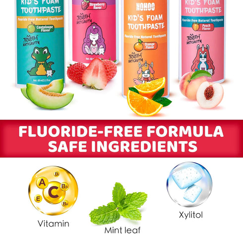 NOHOO Fluoride Free Foam Toothpaste Kids Fruit Flavour,Natural Training Toothpaste for Baby Toddler Children Oral