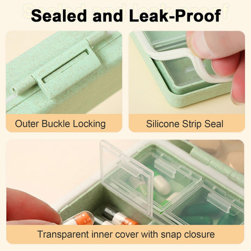 Wopanxye 9 Travel Pill Organizer, Compartments Portable Medicine Storage Box, BPA-Free, Double Lock, Daily Cute