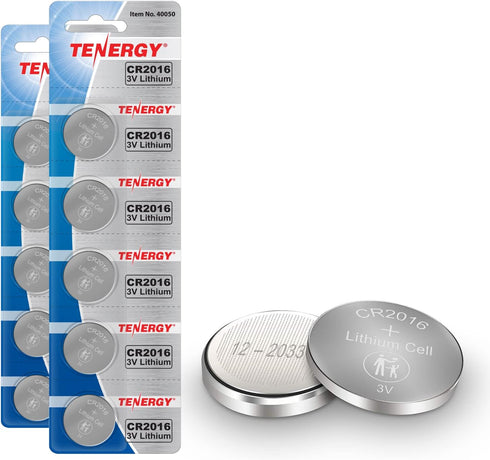 Tenergy CR2016 Battery, 3V Lithium for Watches, Key Fobs, 10 Count (Pack 2)