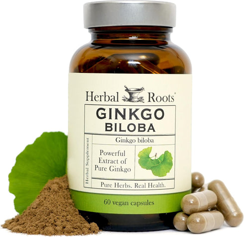Herbal Roots Ginkgo Biloba - 1,400mg Organic Ginkgo Leaf per Serving, 60 Vegan Capsules