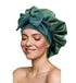 Satin Silk Hair Bonnet for Sleeping, Large Bonnets with Tie Band and Adjustable Straps for Curly Braid Hair Hunter Green