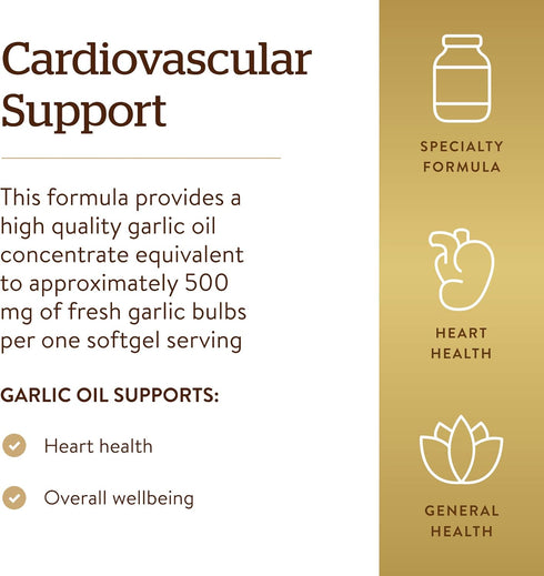 Solgar Garlic Oil Perles, 250 Softgels - Natural Cardiovascular Support, Garlic Oil Concentrate, Reduced Odor, Gluten