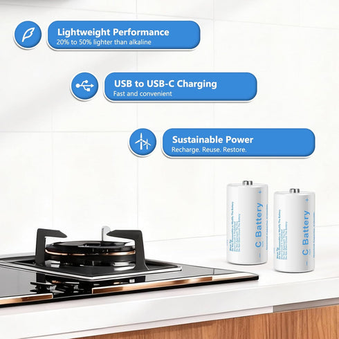 winbasic LR14 4100mWh 1.5V (8 Pack, C Batteries C Size Rechargeable Lithium Batteries, USB-C Charging for Toys