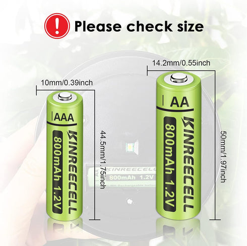 Rechargeable AA Batteries, Ni-MH Double A 1.2V 800mAh Pre-Charged for Outdoor Solar Lights, 12-Pack