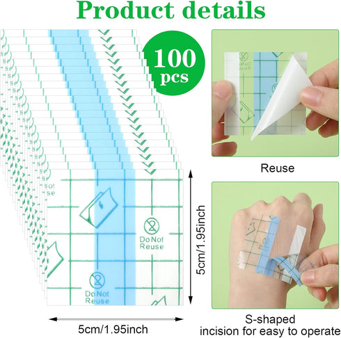 Qianyu 100 Pieces Makeup Hand Palette Single Use Makeup Mixing Palette Professional Makeup Artist Must Haves Disposable Transparent Waterproof Cosmetic Tray Adhesive Tape for Women and Girls