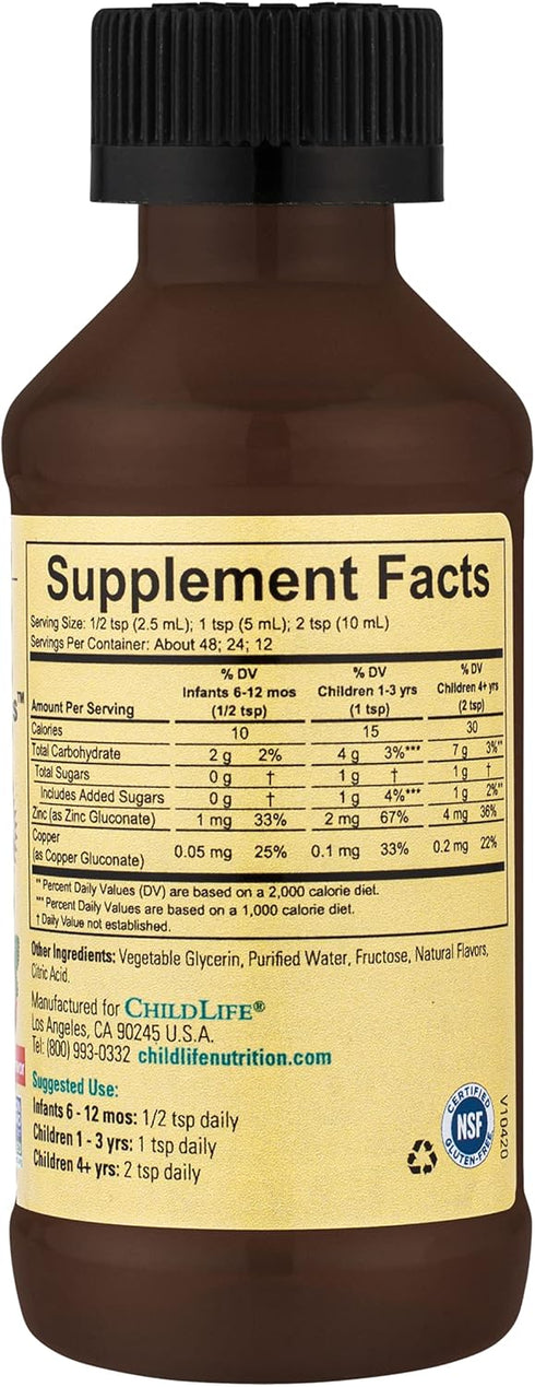 ChildLife Essentials Liquid Zinc Plus - All-Natural Support for Optimal Immune System Function, Allergen-Free, Zinc Drops for Kids, Infants, & Teens - Mango Strawberry Flavor, 4 Fl Oz (Pack of 3)