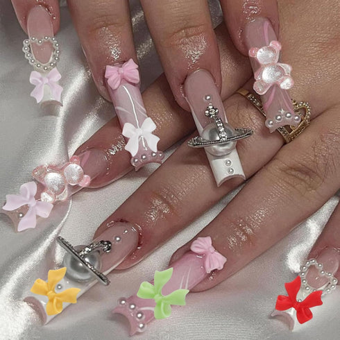 Pink Bow-Knot Nail Stud Rhinestones Crystal, 3D Bows Nail Charm Set for DIY Decoration Nail Art Rhinestones