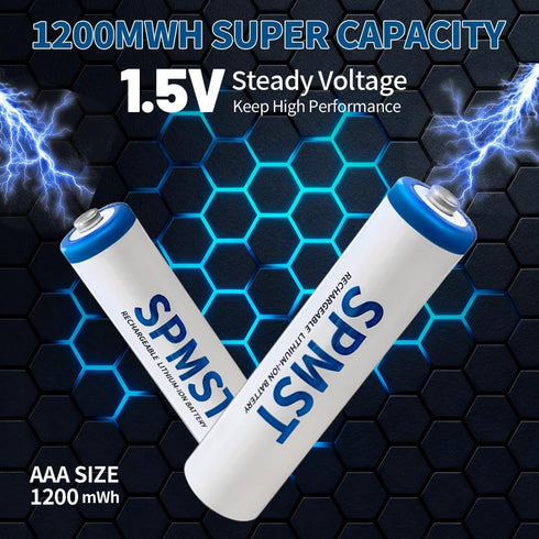 SPMST 8 Pack,1200mWh 1.5V 1600 Rechargeable AAA Lithium Batteries Tripe a Batteries Lithium, Cycles Long Lasting AAA