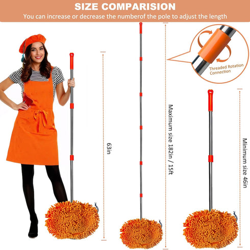 20 Feet High Reach Wall Duster, Chenille Microfiber Cleaning Head with 3-14 ft Spliceable Pole for Home & High Ceilings