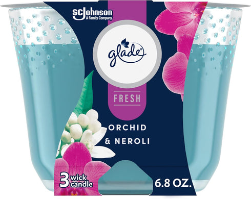 Glade Candle Orchid & Neroli, Fresh Collection, 3-Wick Candle, Infused with Essential Oils, 6.8 Oz