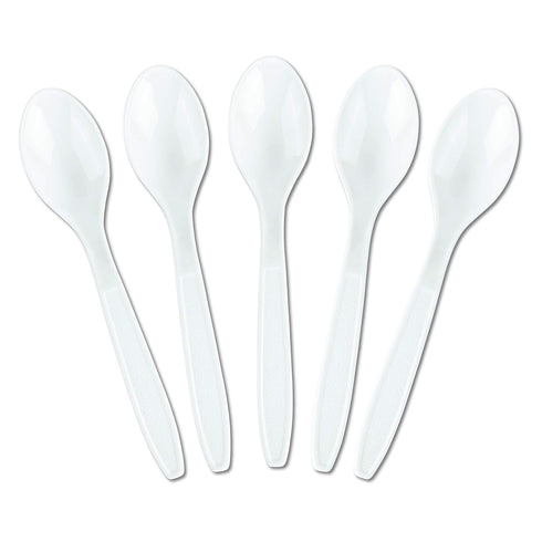 Plasticpro Heavyweight Disposable White Plastic Tea Spoons, Pack of 50 Count