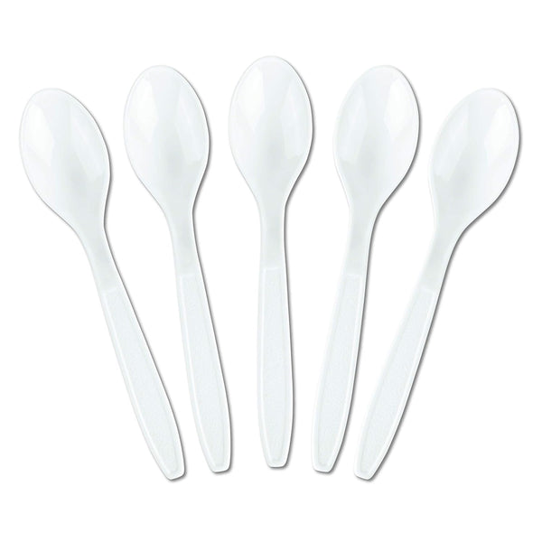 Plasticpro Heavyweight Disposable White Plastic Tea Spoons, Pack of 50 Count