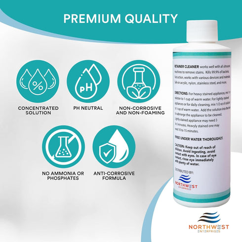 Ultrasonic Retainer Cleaner Solution Concentrate, 16 oz - Cleans Mouthguards, Invisalign, Nightguards, Odor Remover