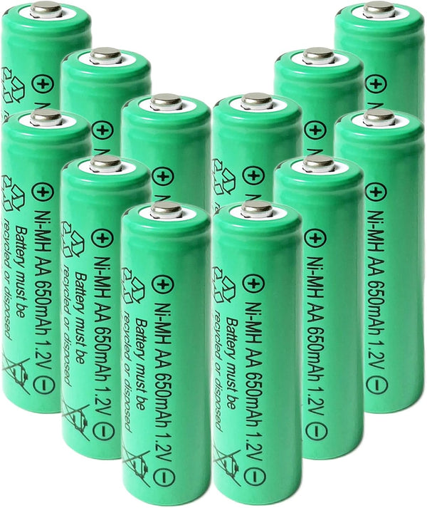 12 Counts AA 650mAh NiMH Rechargeable Batteries, 1.2V Double A Battery for Solar Lawn Light
