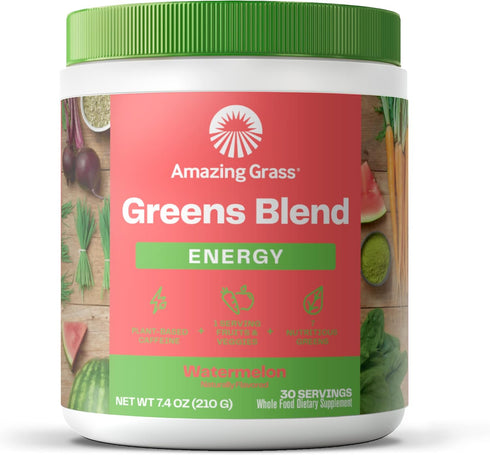 Amazing Grass Greens Blend Energy Smoothie Mix, Super Greens Powder & Plant Based Caffeine, 30 Servings