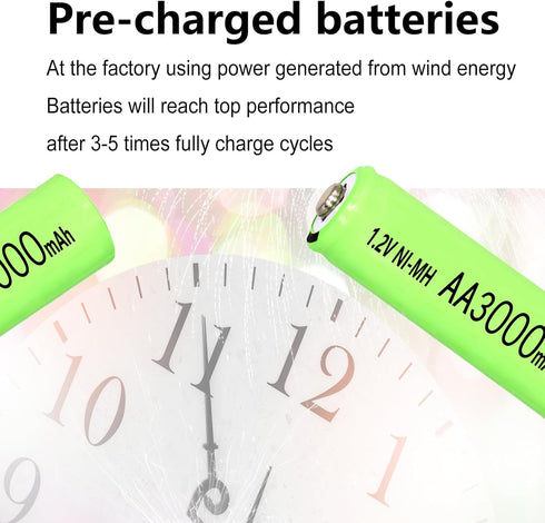 Ni-MH AA 3000mAh Rechargeable Batteries, 1.2V Double A High Capacity for Garden Landscaping, Outdoor Lights (4 Pack)