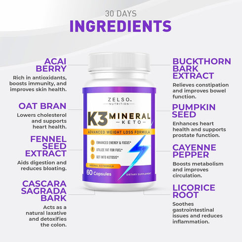 K3 Mineral Weight Loss Pills for Women and Men - K3 Salt Mineral, Vitamin Capsules - 30 Days Supply