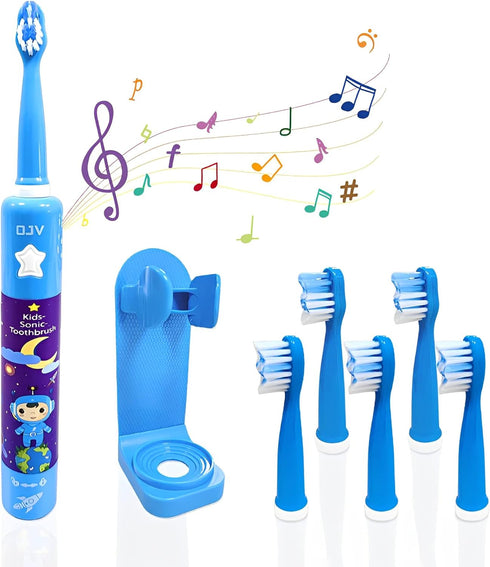 OJV 8620 Musical Electric Toothbrush for Kids, 3 Modes, 2 Min Timer, Rechargeable Sonic Toothbrush with Holder (Blue)