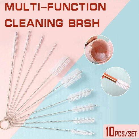 Set of 10 Long Straw Brush, 8-inch Nylon Pipe Tube Cleaner with 10 Different Diameters for Sippy Cup, Water Bottle